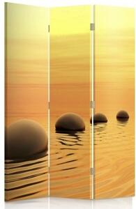 Ozdobný paraván Zen Spa Kameny Voda Žlutá - 110x170 cm, trojdielny, klasický paraván