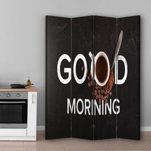 Ozdobný paraván Dobré ráno, káva - 145x170 cm, štvordielny, klasický paraván