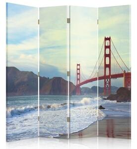 Ozdobný paraván New York Golden Gate - 145x170 cm, štvordielny, klasický paraván