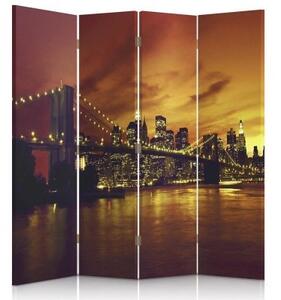 Ozdobný paraván Západ slunce na Manhattanu v New Yorku - 145x170 cm, štvordielny, klasický paraván