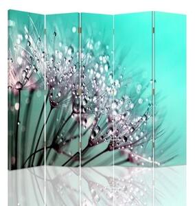 Ozdobný paraván Dmychadlo Tyrkysová květina - 180x170 cm, päťdielny, klasický paraván