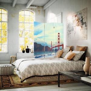 Ozdobný paraván New York Golden Gate - 110x170 cm, trojdielny, klasický paraván