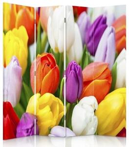 Ozdobný paraván Barevné tulipány Květiny - 145x170 cm, štvordielny, klasický paraván