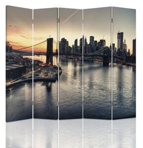 Ozdobný paraván New York City Brooklynský most - 180x170 cm, päťdielny, klasický paraván