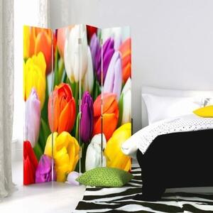 Ozdobný paraván Barevné tulipány Květiny - 145x170 cm, štvordielny, klasický paraván