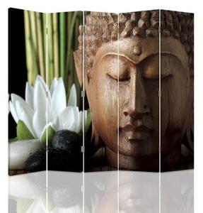 Ozdobný paraván Buddha Bambusové květiny - 180x170 cm, päťdielny, klasický paraván