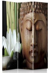 Ozdobný paraván Buddha Bambusové květiny - 110x170 cm, trojdielny, klasický paraván