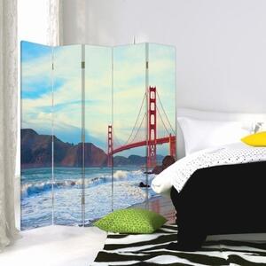 Ozdobný paraván New York Golden Gate - 180x170 cm, päťdielny, klasický paraván