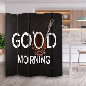 Ozdobný paraván Dobré ráno, káva - 180x170 cm, päťdielny, klasický paraván