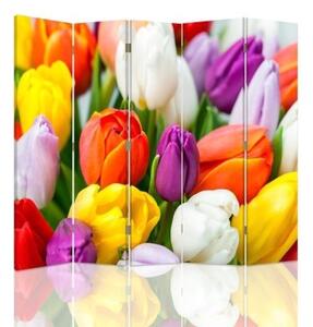 Ozdobný paraván Tulipány Květiny Barevné - 180x170 cm, päťdielny, klasický paraván