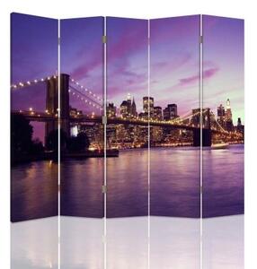 Ozdobný paraván New York City Bridge Purple - 180x170 cm, päťdielny, klasický paraván