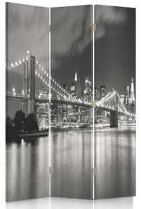Ozdobný paraván Newyorský most Černobílý - 110x170 cm, trojdielny, klasický paraván
