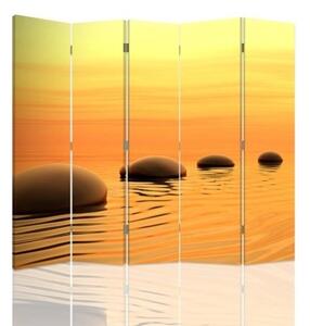 Ozdobný paraván Zen Spa Kameny Voda Žlutá - 180x170 cm, päťdielny, klasický paraván