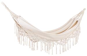 Záhradná hojdacia sieť béžová bavlna polyester hojdačka so strapcami boho štýl interiér exteriér