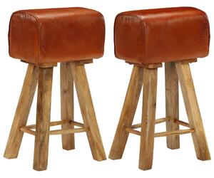 Barové stoličky 2 ks, pravá koža a mangový masív
