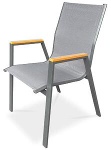 Autronic - Židle zahradní šedý textilen, šedá kovová konstrukce, područky polywood v dekoru dubu - AZC-S1050 GREY AKCE NOVINKA