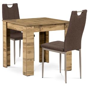 Autronic - Jedálenský set 1+2, stôl 80x80cm, lamino dub wotan, stolička hnedá látka, cappuc. lak - B080WOTDCL393BR AKCE