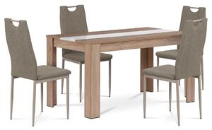 Autronic - Jedálenský set 1+4, stôl 138x80cm, lamino dub sonoma, stolička cappuccino látka a lak - B140SONDCL393CAP AKCE