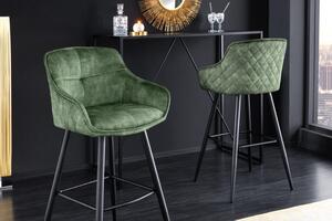 Barová stolička Euphoria 100cm zelená zamatová lakťová opierka