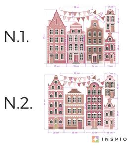 INSPIO-textilná prelepiteľná nálepka - Nálepky na stenu pre dievčatá - Domy v ružovom s girlandami