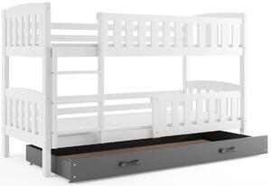 Poschodová posteľ FLORENT 2 + úložný priestor + matrac + rošt ZADARMO, 90x200 cm, biela, grafitová
