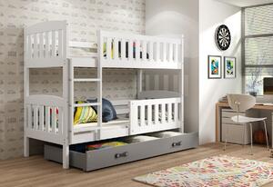 Poschodová posteľ KUBUS 2 + úložný priestor + matrac + rošt ZADARMO, 80x190, biely, grafitová