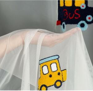 Design 91, Detská záclona s autíčkami - Alvin bielá 140 x 250 cm na krúžky