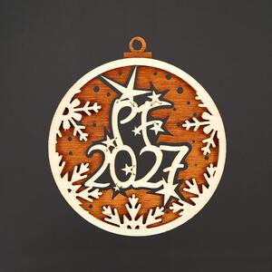 Drevená ozdoba guľatá PF 2026 dvojitá AMADEA 9 cm Prírodná