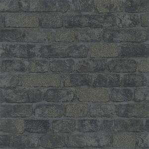 Vliesové tapety na stenu Brique 58423, tehly čierne s výraznou plastickou štruktúrou, rozmer 10,05 m x 0,53 m, Marburg