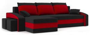 Rozkladacia rohová sedacia súprava s taburetkami Hewlet Čierna/červená Pravá