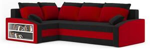 Rozkladacia rohová sedacia súprava s poličkou GRANDE Čierna/červená Ľavá