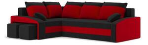 Rozkladacia rohová sedacia súprava s taburetkami GRANDE Čierna/červená Ľavá