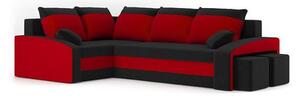 Rozkladacia rohová sedacia súprava s taburetkami GRANDE Čierna/červená Pravá