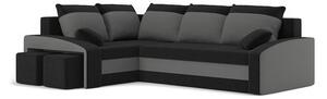 Rozkladacia rohová sedacia súprava s taburetkami GRANDE Čierna/sivá Ľavá
