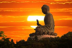 Tapeta socha Budhu pri západe slnka