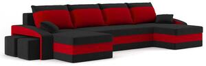 Rozkladacia rohová sedacia súprava s taburetkami SPARTAN Čierna/červená