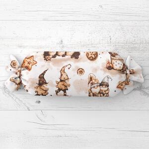 Biante Vankúš valec bonbon Sandra SA-663 Hnedí škriatkovia s perníčkami na bielom 15x40 cm