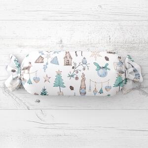 Biante Vankúš valec bonbon Sandra SA-662 Modro-zeleno-hnedý vianočný vzor 15x40 cm