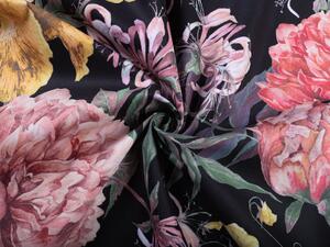 Biante Zamatový obdĺžnikový obrus Tamara TMR-019 Záhradné kvety na čiernom 50x100 cm
