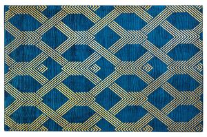 Koberec modrý so zlatým geometrickým vzorom viskóza s bavlnou 140 x 200 cm štýl moderný glamour