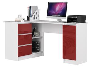 Písací stôl RADANA, 155x77x85, biela/červená, ľavá