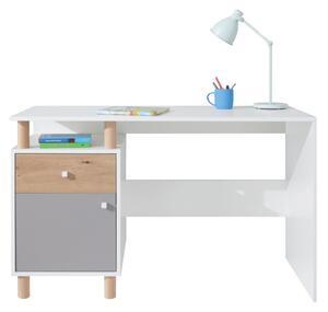 Písací stôl FARO, 125x76x55, biela/dub artisan/sivá