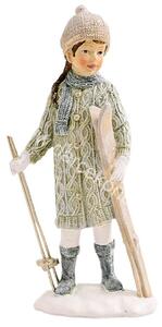 Soška Deti zimy – dievča s lyžami 14,5 cm polyresin