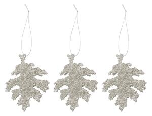 Vianočná ozdoba Leaf Gliz Silver Glitter – set 3 ks