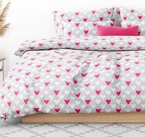 Goldea bavlnené posteľné obliečky - ružová srdce na sivom 140 x 200 a 70 x 90 cm