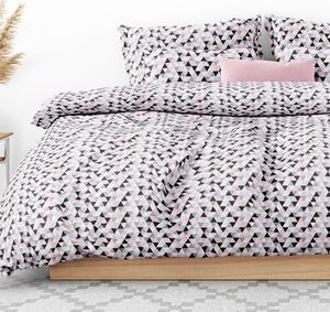 Goldea bavlnené posteľné obliečky - vzor 972 ružové a sivé trojuholníky 140 x 200 a 70 x 90 cm