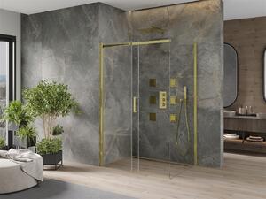 Mexen Omega, sprchovací kút s posuvnými dverami 100 (dvere) x 70 (stena) cm, 8mm sklo, zlatý profil-číre sklo, 825-100-070-50-00