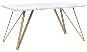 Jedálenský stôl biela a zlatá 150 x 80 cm MDF vrchná doska mramorový efekt kovové nohy glamour štýl kuchyňa jedáleň