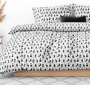 Goldea bavlnené posteľné obliečky - čierne mačky na bielom 140 x 220 a 70 x 90 cm