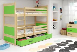 Detská poschodová posteľ RICO 200x90 cm Zelená Sivá